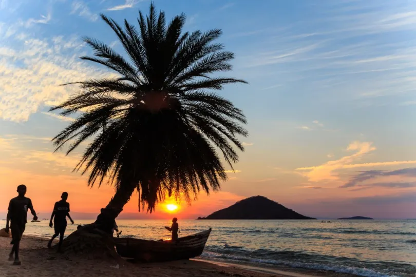 Zonsondergang bij Lake Malawi