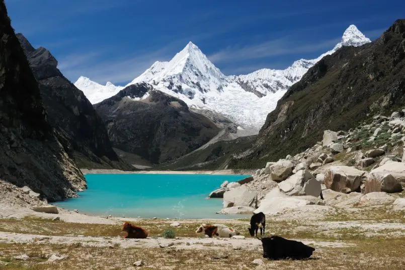 Vliegtickets Peru - Cordiliera Huayhuash uitzicht met bergen.
