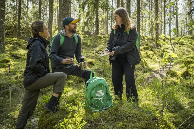 Sylvia in de Zweedse natuur met reizigers in een bos