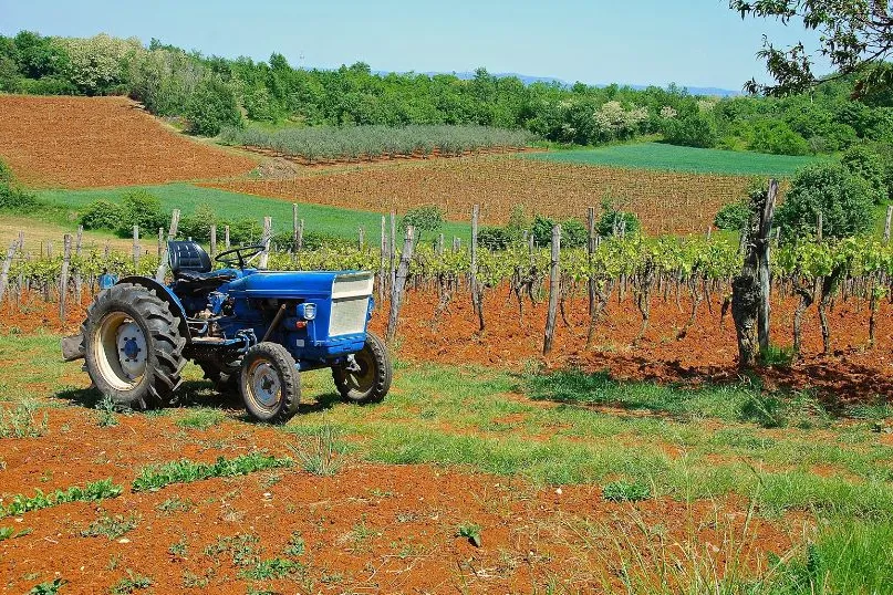 Een kleine tractor op de wijngaarden in Kroatië. 