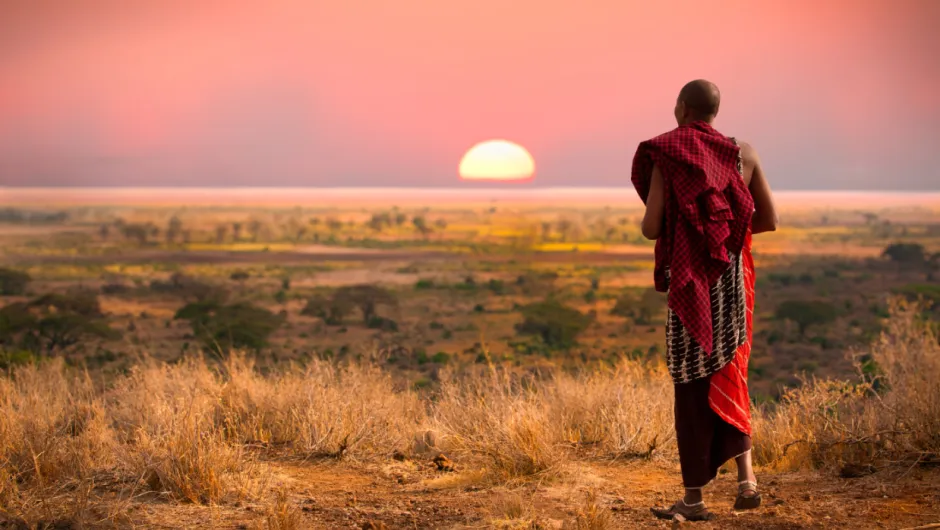 Rondreis Tanzania en Zanzibar, Maasai zonsondergang.