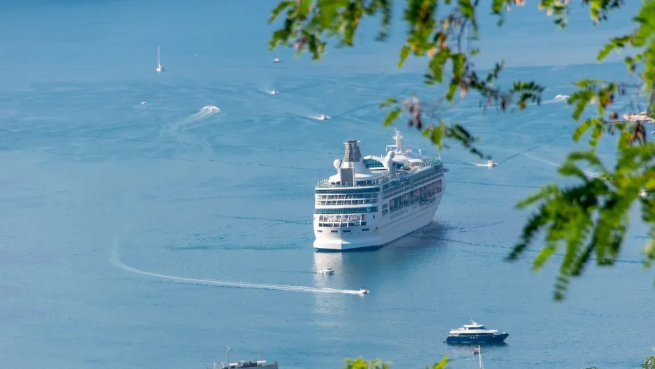 Duurzaam cruise- cruiseschip in het water.