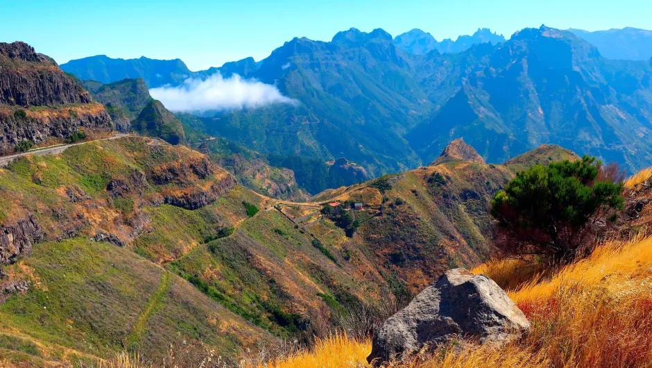 Uitzicht op de natuur van madeira met helderblauwe lucht.