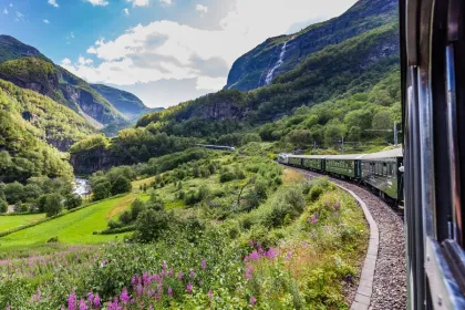 Trein door de bergen van Noorwegen.