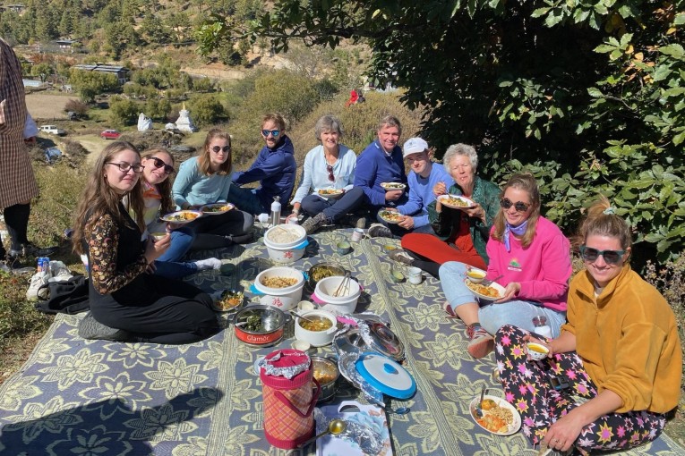 Klantfoto Bhutan, picknick lunch.